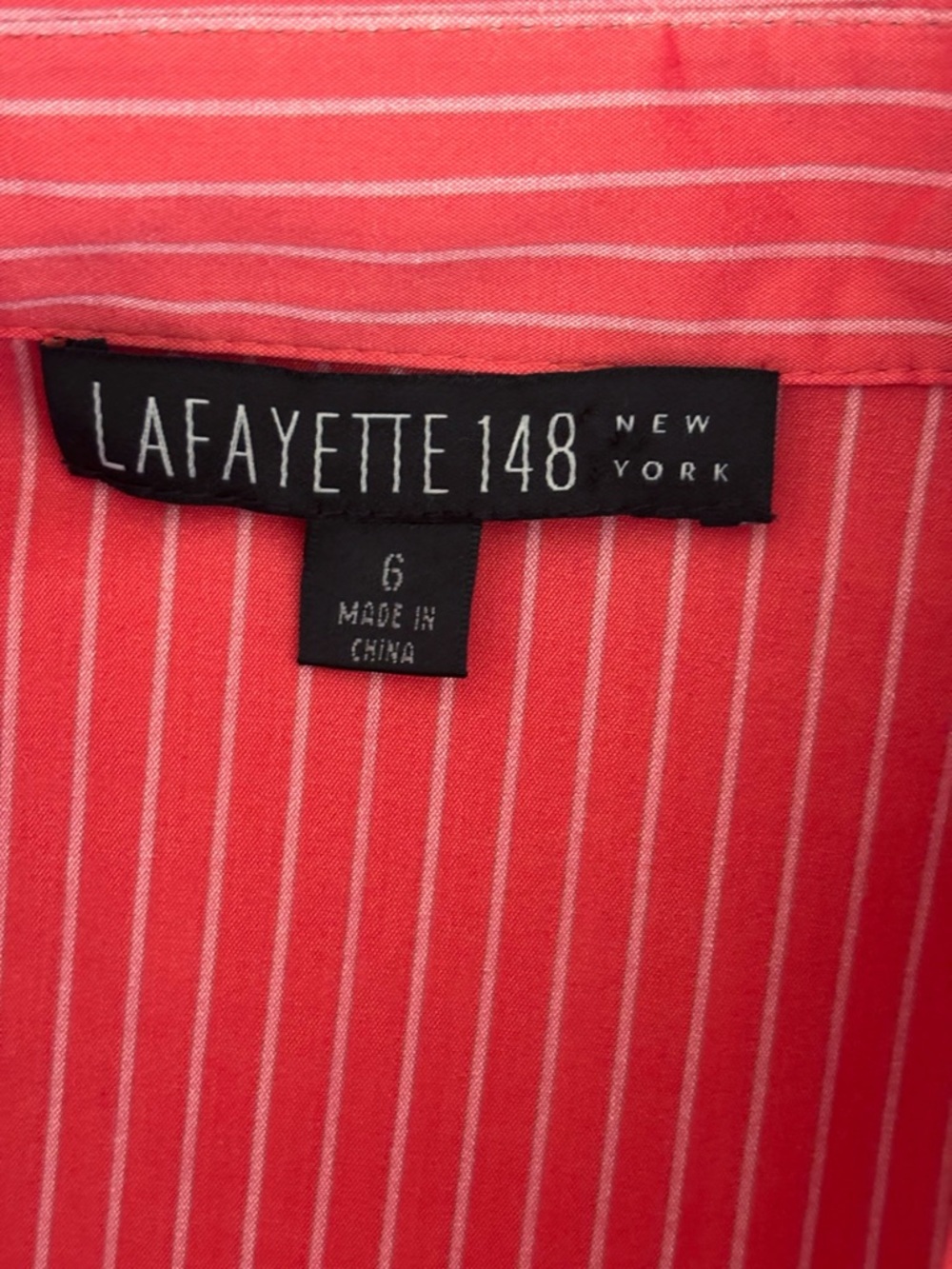 Lafayette 148 Pink Striped Buckle Front Shirt Sz 6 Summer Coastal - Picture 6 of 8